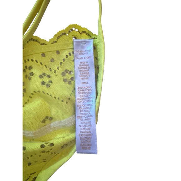 Savage X Fenty Neon Yellow Lace Halter Bralette NWT Floral Eyelet Lingerie Small - Picture 4 of 4